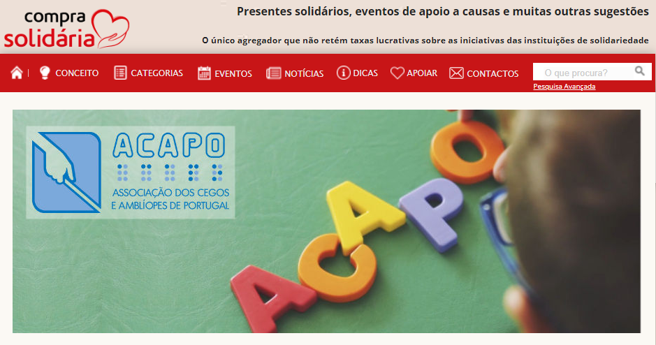 Print Screen da página da ACAPO na plataforma Compra Solidária