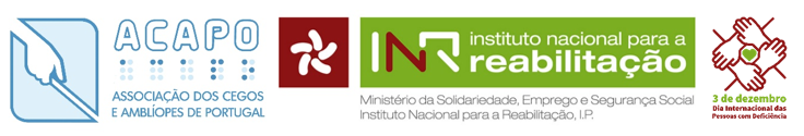 Logotipos da ACAPO, INR, I.P e das comemorações do dia 3 de dezembro