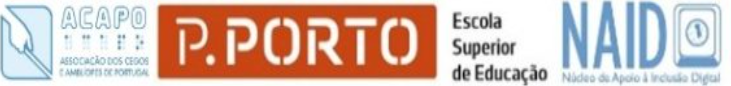 Logotipos projeto Sistema Braille - 200 Anos Logotipos ACAPO, Politécnico do Porto - Escola Superior de Educação e NAID - Núcleo de Apoio à Inclusão Digital
